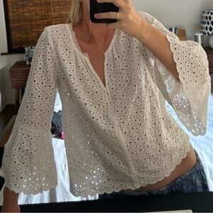 VELVET by Graham & Spencer Saidee Cotton EyeletBall Sleeve Blouse XS